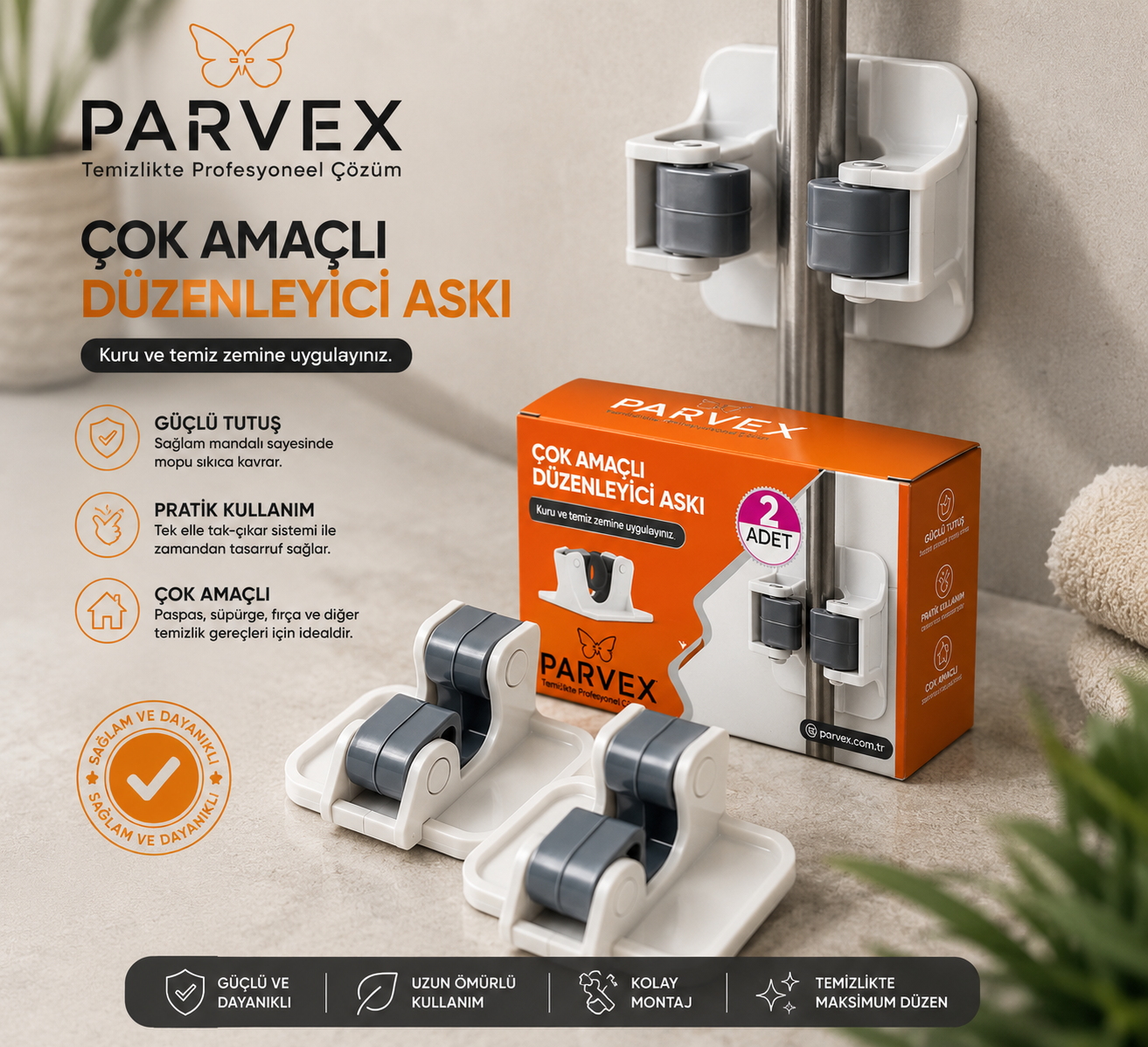 Parvex 2'li GripLock™ Mop Tutucu